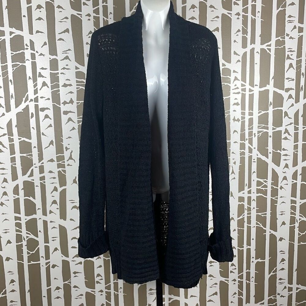 Venue Ribbon Knit Open Front Longline Cardigan Sweater 1X